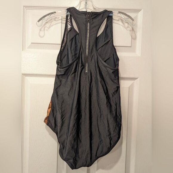 NWT Nicole Miller black gold metallic One Piece back zipper mech Swimsuit Sz 10 - Picture 2 of 5